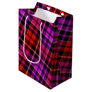 Black Red Purple Plaid Tartan Design  Medium Gift Bag