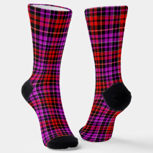 Black Red Purple Plaid Tartan Design Socks