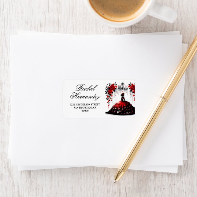 Black & Red Quinceañera Girl Label (Insitu)
