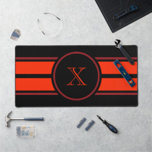 Black Red Racing Stripes Monogram Desk Mat