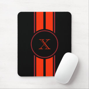Black Red Racing Stripes Monogram Mouse Pad
