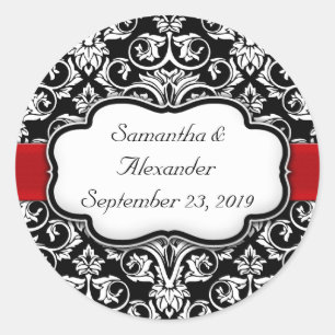 Black/Red Ribbon Damask Wedding Envelope Seal