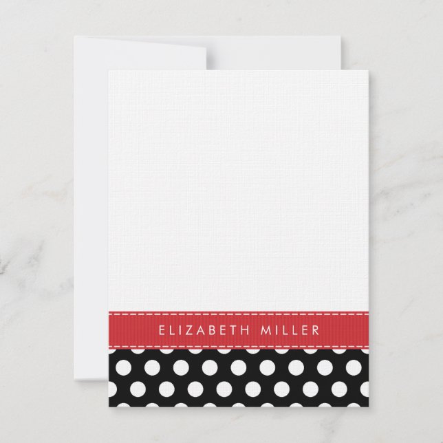 Black & Red Ribbon Polka Dots Monogram Note Card (Front)