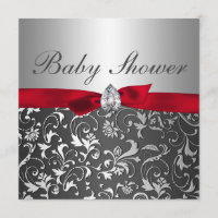 Black Red Ribbon Silver Flourish Baby Shower