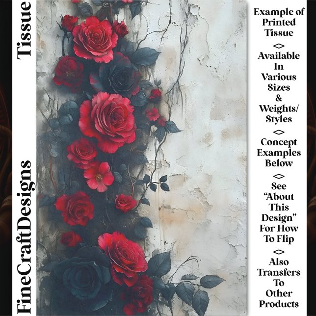 Black Red Roses, Aged Weathered Wall CQ5 Decoupage Tissue Paper (Creator Uploaded)