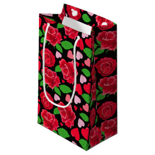 Black Red Roses Flower Lover Hearts Small Gift Bag