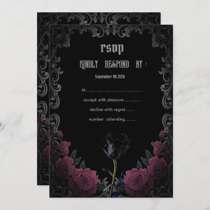  Black Red Roses Gothic  RSVP   Invitation