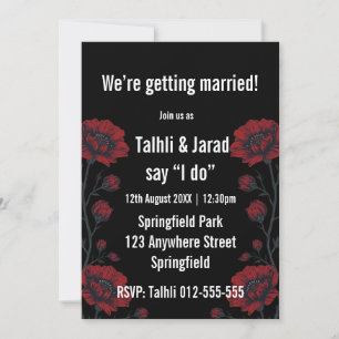 Black & Red Roses Gothic Wedding Invitation