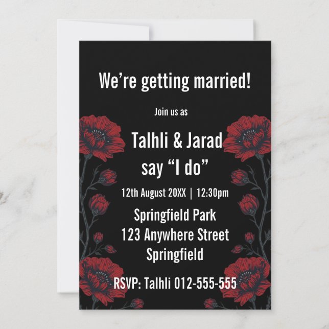 Black & Red Roses Gothic Wedding Invitation (Front)