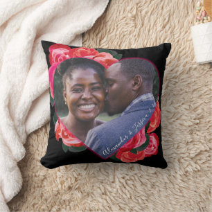 Black, Red Roses Romantic Valentine's Photo Pillow