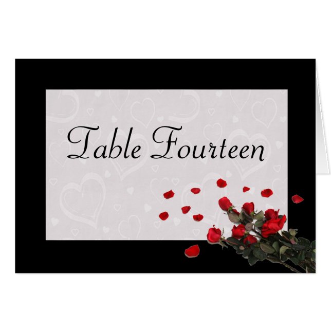 Black & Red Roses - Wedding table number cards (Front Horizontal)