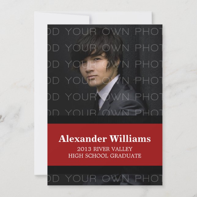 Black/Red School Colour Stripes Grad Invite (Front)