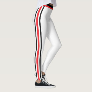 Black Red Side Stripe White Leggings - Your Colour