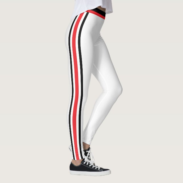 Black Red Side Stripe White Leggings - Your Colour (Right)