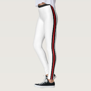 Black Red Side Stripe White Leggings - Your Colour
