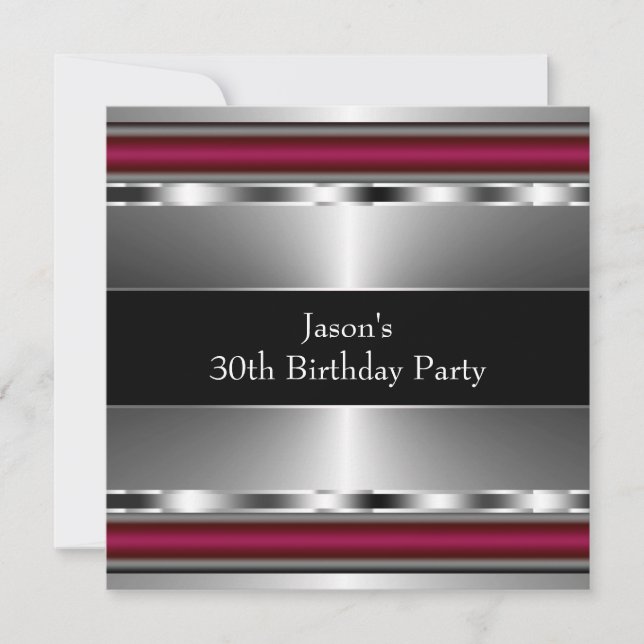 Black Red Silver Mans 30th Birthday Party Invitation (Front)