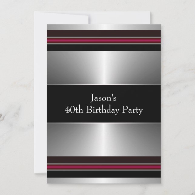 Black Red Silver Mans 40th Birthday Party Invitation (Front)