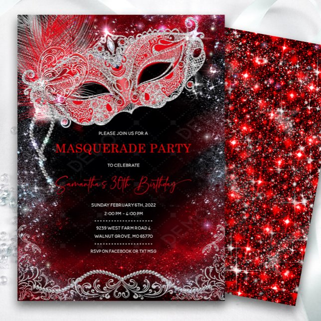 Black Red Silver Masquerade Invitation (Creator Uploaded)