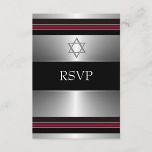 Black Red Silver Star of David Bar Mitzvah RSVP
