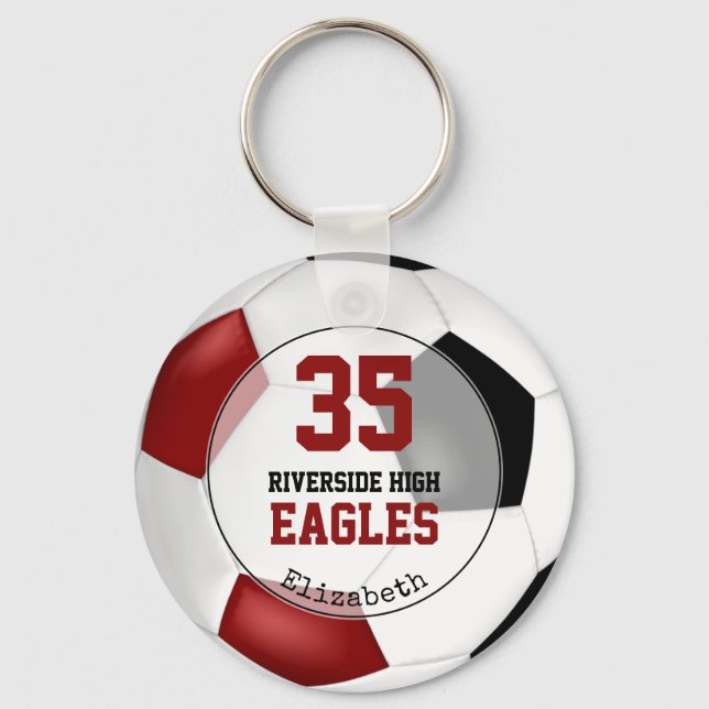 black red simple soccer ball girl team spirit key ring (Front)