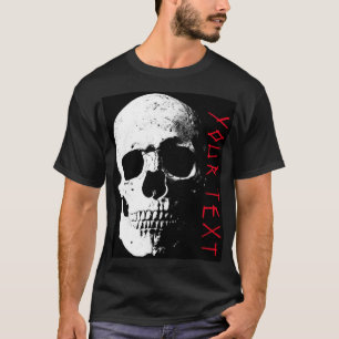 Black Red Skull Horror Text Mens Modern Halloween T-Shirt
