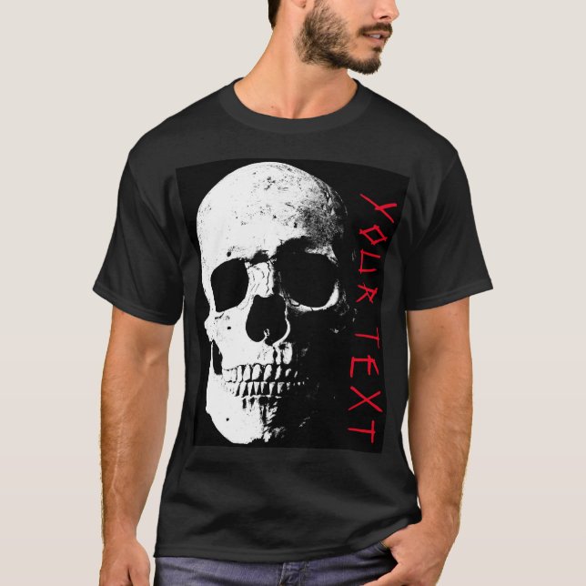 Black Red Skull Horror Text Mens Modern Halloween T-Shirt (Front)