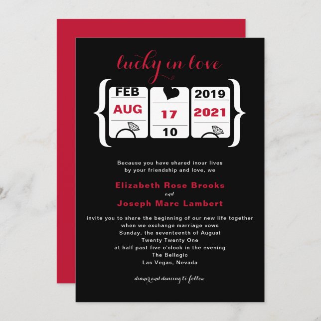Black Red Slot Machine Wedding Invitation (Front/Back)