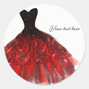 Black Red Sparkle Elegant Dress Birthday Party Classic Round Sticker