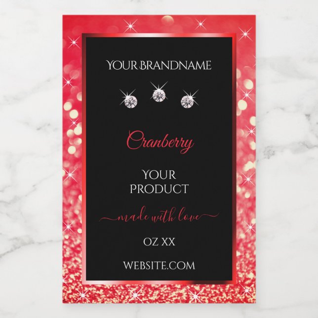 Black Red Sparkle Glitter Product Packaging Labels (Single Label)