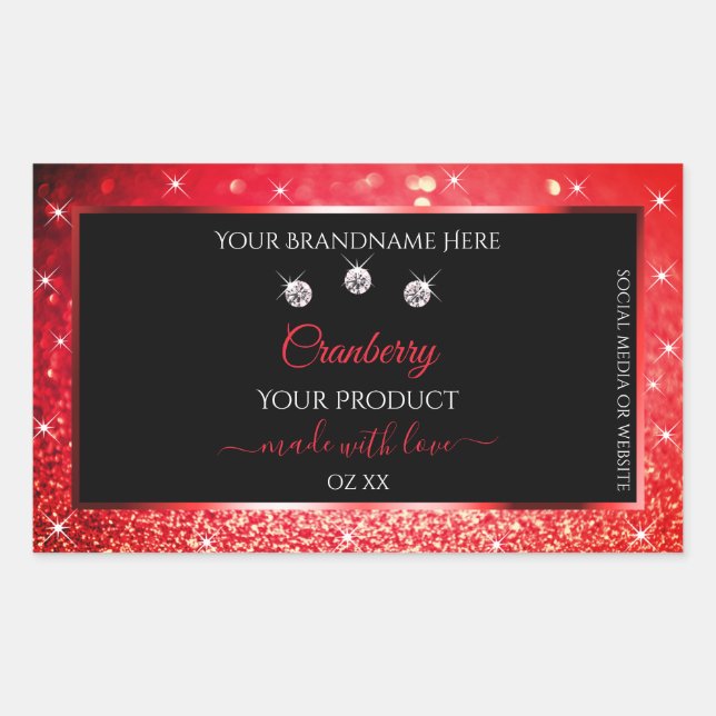 Black Red Sparkle Glitter Product Packaging Labels (Front)