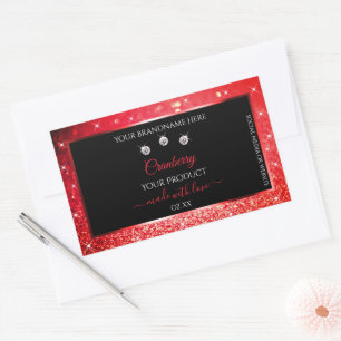 Black Red Sparkle Glitter Product Packaging Labels