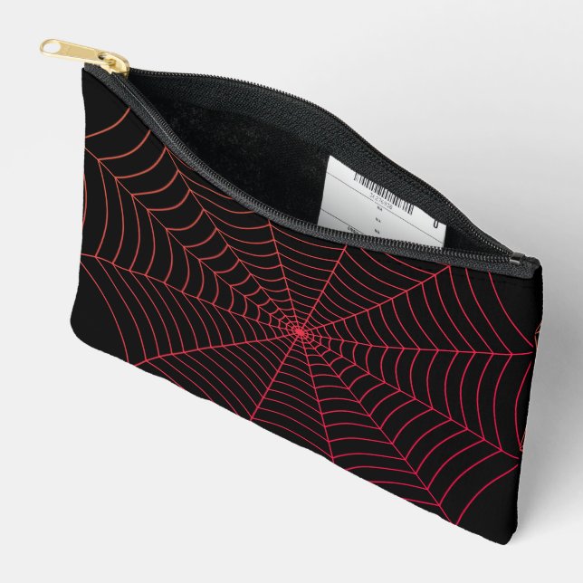 Black red spider web Halloween pattern Accessory Pouch (Open)