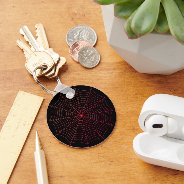 Black red spider web Halloween pattern Key Ring (Desk)