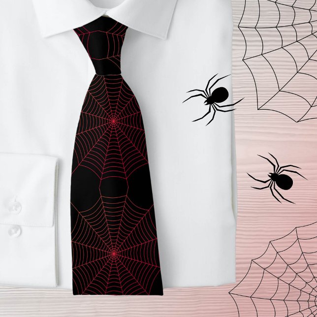 Black red spider web Halloween pattern Tie (Gothic tie for weddings or Halloween parties. Available in many different colors. )
