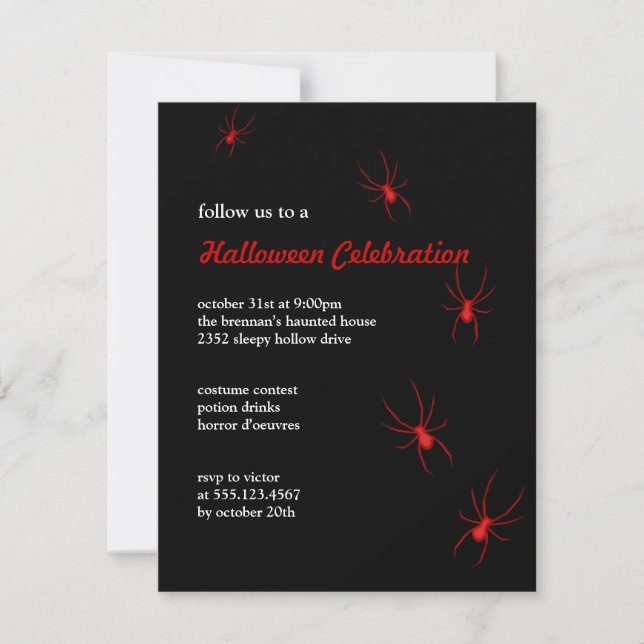 Black red spiders Halloween modern goth invitation (Front)