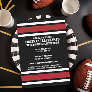 Black Red Sports Jersey Birthday party Invitation