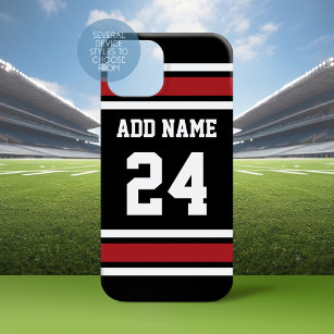 Black Red Sports Jersey Custom Name Number iPhone 15 Case