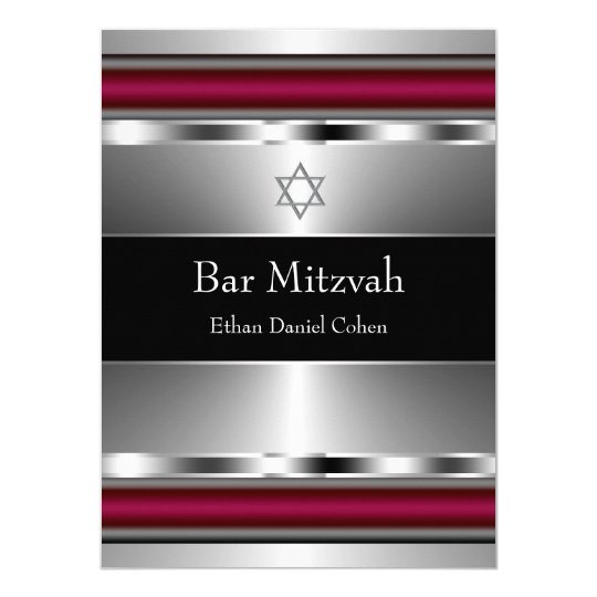Black Red Star of David Bar Mitzvah Card