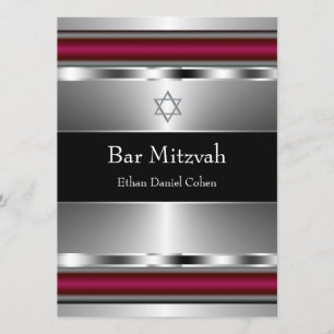 Black Red Star of David Bar Mitzvah Invitation