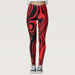 Black Red Stripe Leggings - Choose Colour<br><div class="desc">Abstract Warped Black and Red Art Waves Stripe Leggings - or Choose / add Your favourite background colours !</div>
