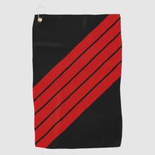 Black Red Striped 70s 80s Retro Racing Stripes Golf Towel