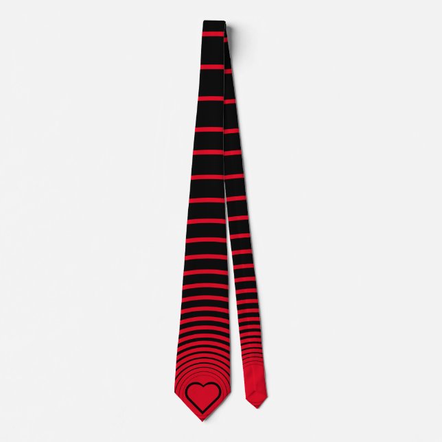 Black Red Striped Tie with Heart or Choose Colours (Front)