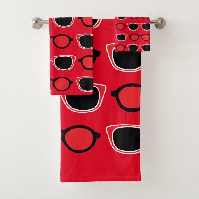 Black Red Sunglasses Pattern Bath Towel Set (Insitu)