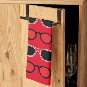 Black Red Sunglasses Pattern Tea Towel