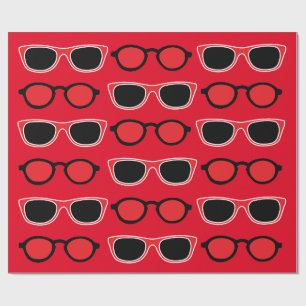 Black Red Sunglasses Pattern Wrapping Paper