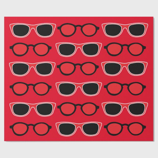 Black Red Sunglasses Pattern Wrapping Paper (Flat)