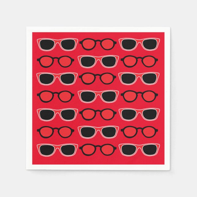 Black Red Sunglasses Summer Beach Pool Party Napkin (Front)