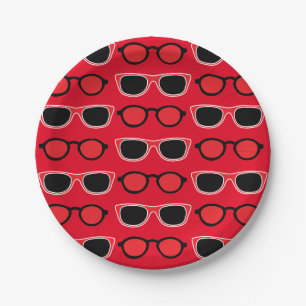 Black Red Sunglasses Summer Birthday Paper Plate