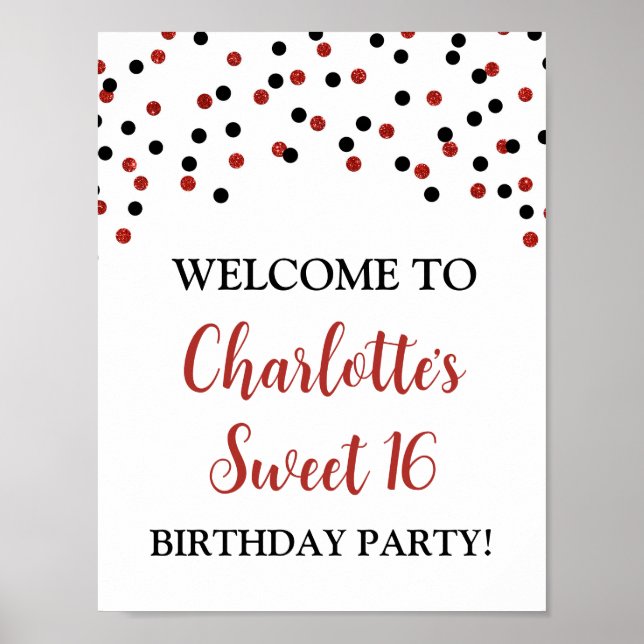 Black Red Sweet 16 Birthday Custom 8.5x11  Poster (Front)