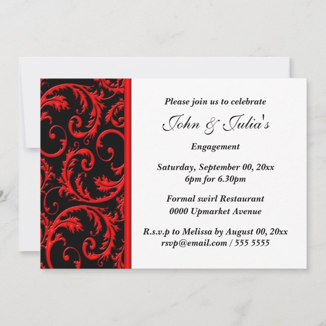 Black red swirl engagement anniversary PERSONALIZE Invitation (Front)